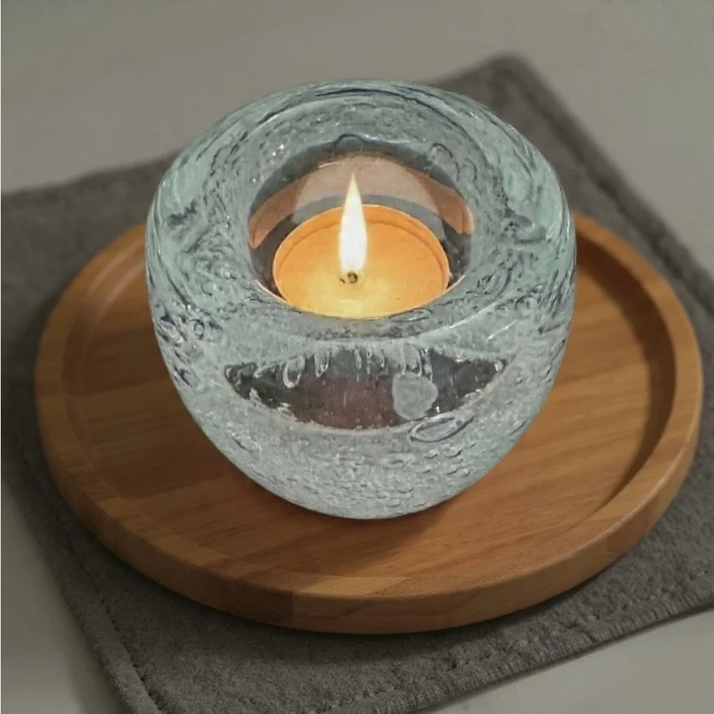 Vintage Sommerso style art glass votive candle holder (heavy)